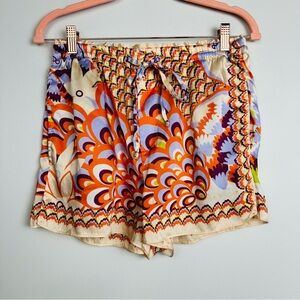 Zara Vibrant Patterned High Waist Women's Satin Shorts Size Small